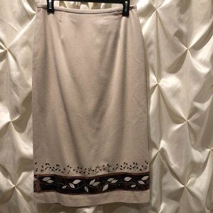 Ann Taylor Petites Wool Blend Beige Pencil Skirt Detailed Lined Size 8P